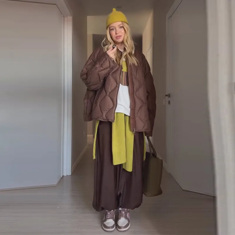 Fashion Solid Women's Cotton Coats O-Neck Full Sleeve Loose Zippers Lady Thicken Padded Coat 2026 Winter Casual Female Jackets