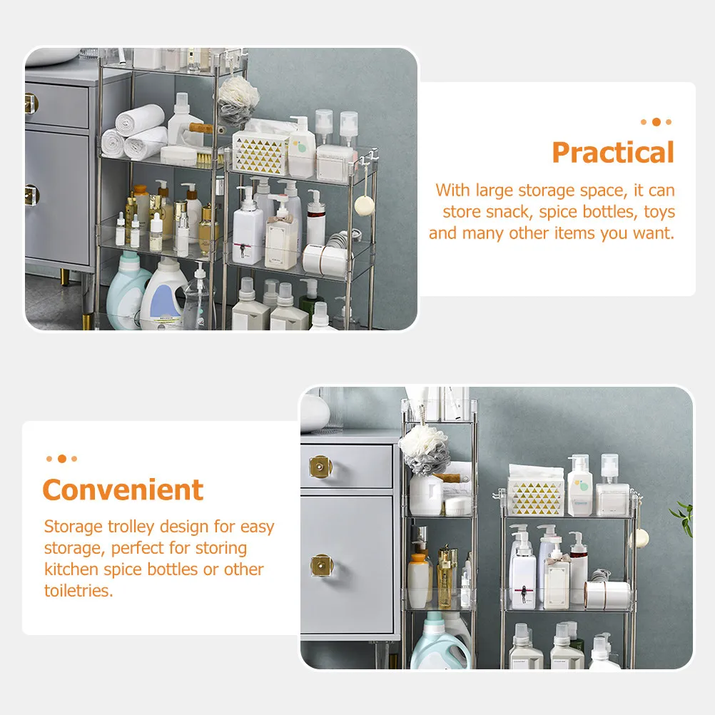

Трехуровневая передвижная тележка-органайзер на колесиках для кухни, ванной, спальни, балкона, для специй, закусок, туалетных принадлежностей, с прозрачными полками