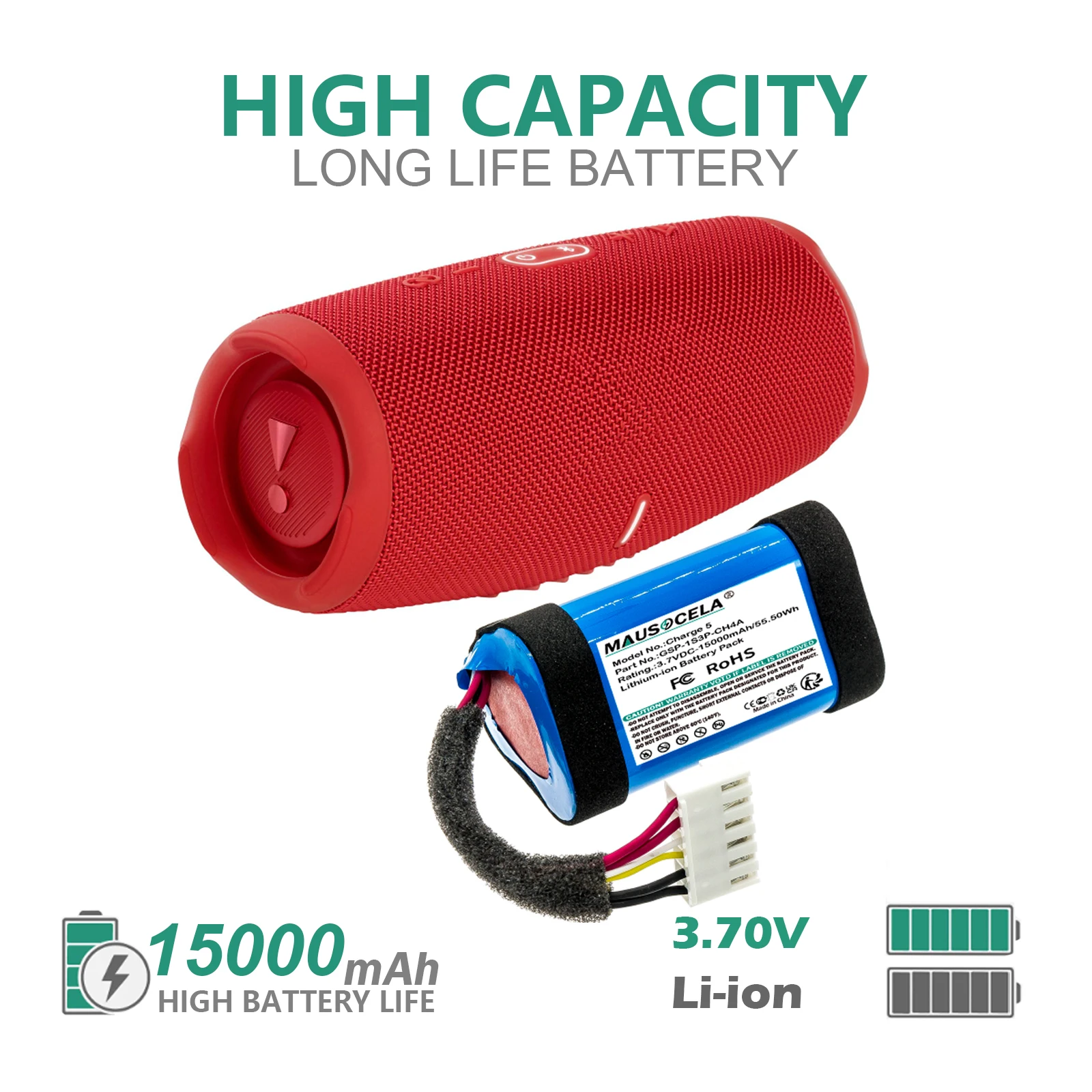 Replacement Speaker Battery Batteries For JBL:Charge 5,JBLCHARGE5BLUAM,Charge 4,Charge 5 (GSP-1S3P-CH4D only),Party Box Encore