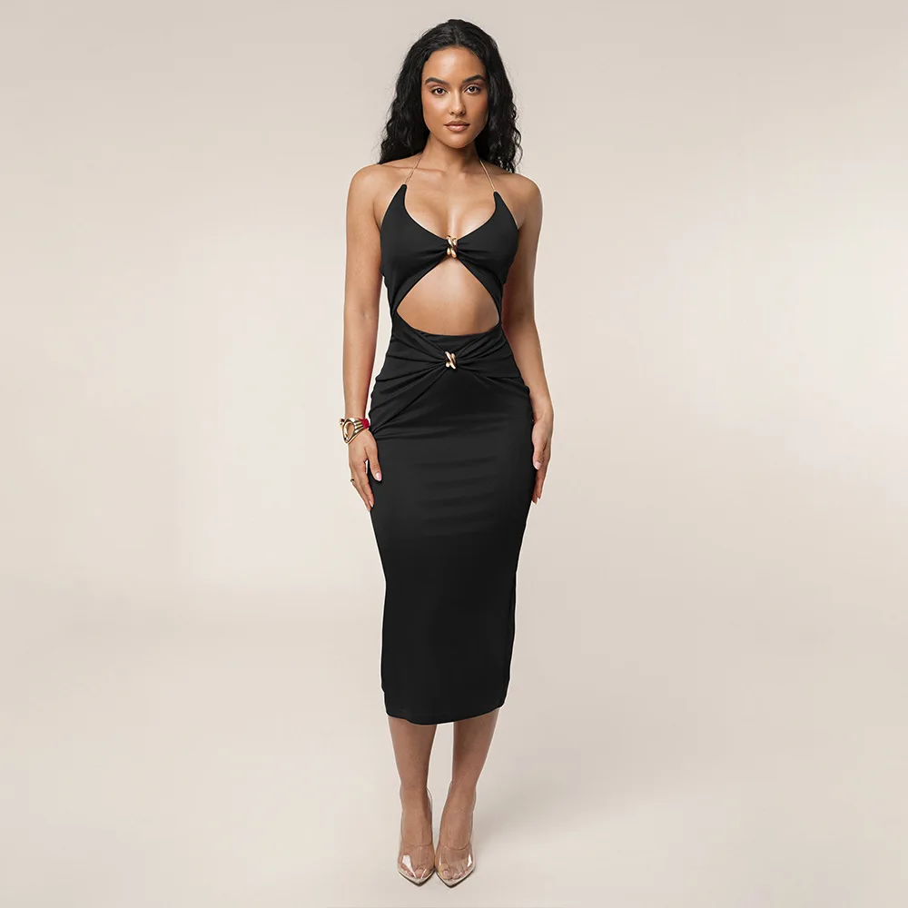 

EINY Chic Elegant Cutout Off-shoulder Sexy Maxi Dress Women Fashion Strapless Sleeveless Backless Bodycon Club Party Long Dress