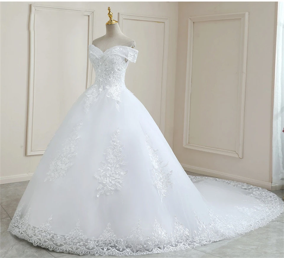 Customized Elegant Appliques Lace Sequined Ball Gown Wedding Dresses For Women 2024 Sweep Train Bridal Gowns Vestido De Noiva