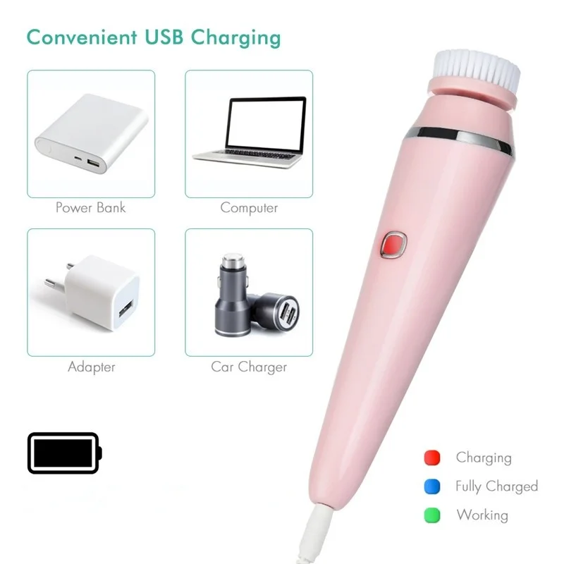 فرشاة تنظيف الوجه 4 في 1، أداة العناية بالبشرة الكهربائية مع رؤوس قابلة للتبديل للتنظيف العميق والتقشير #5