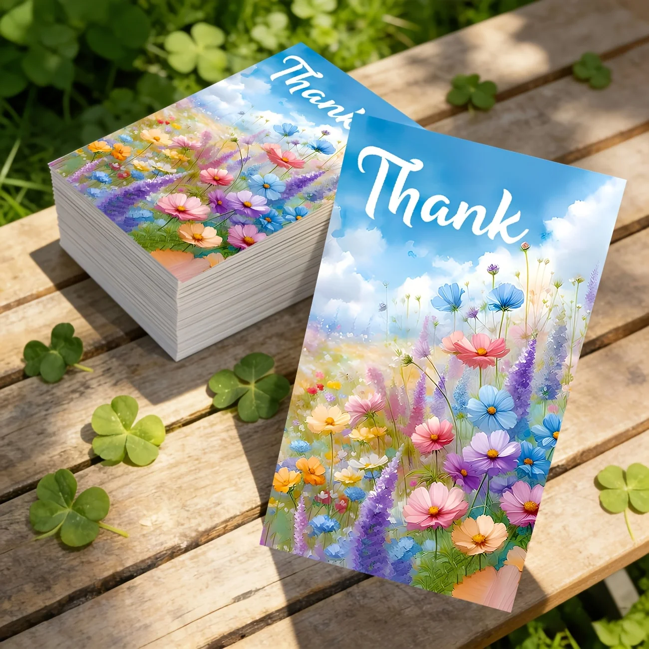 50PCS Colorful Flower Field Pattern Thank-you Cards, Used for Anniversary Celebrations, School Events, and Holiday Gatherings