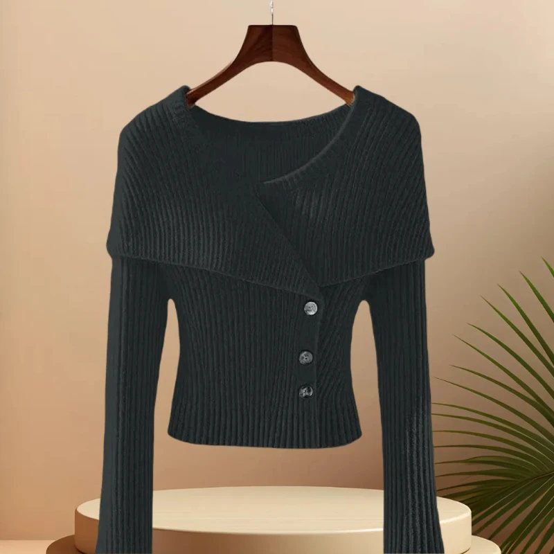 Autumn New French Small Fragrance Knitted Sweater Niche and High-end Design Featuring Cinched Waist and Long Sleeved Sweater