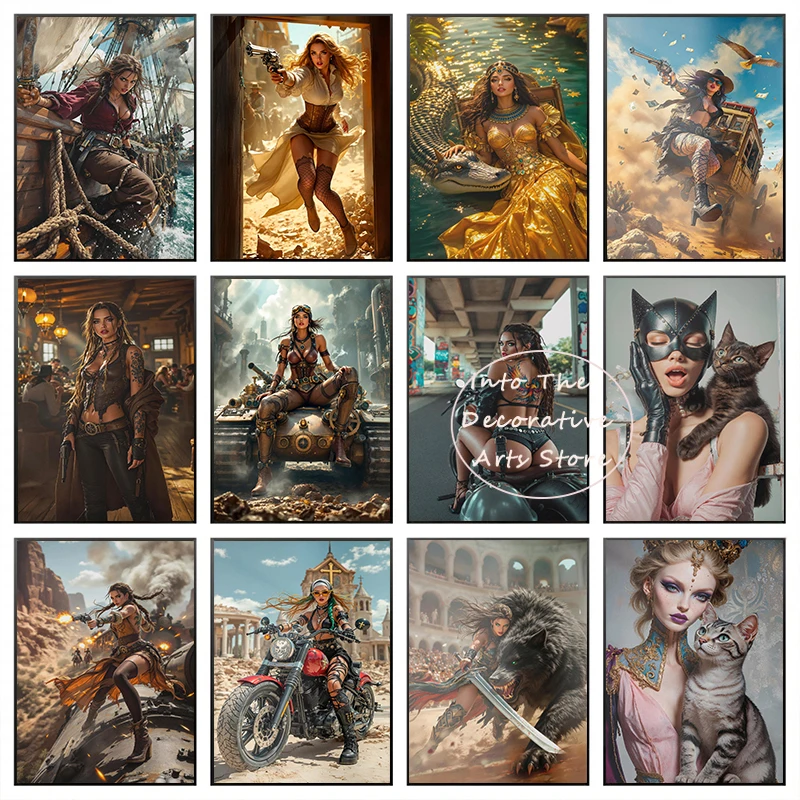 Pósteres de Wild West Femme Fatale Robbery seductor para mujer, vaquero, Gunslinger, lienzo, pintura impresa, imágenes artísticas de pared, Bar, decoración del hogar