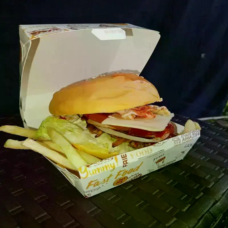 Fast-Food Packaging Solution, 50/100 Pack Durable and Greaseproof Takeaway Burger Boxes, Food Grade, Disposable