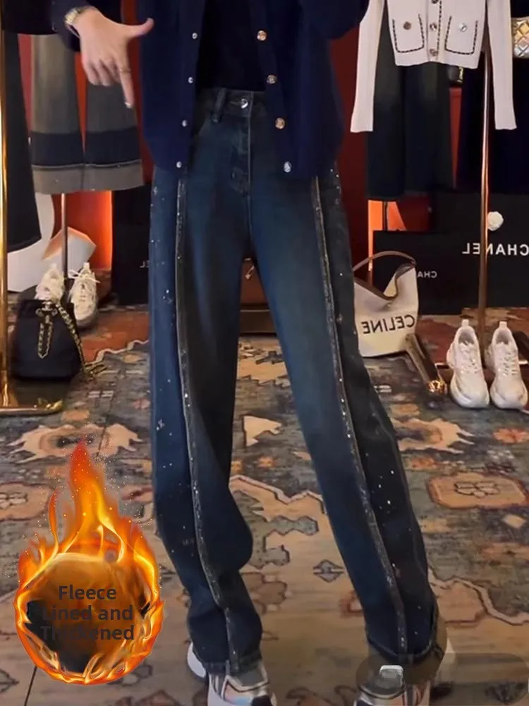 

Thiened Fce Широкие джинсы Женские повседневные брюки прямого кроя Осень-зима Новый дизайн Sle Утягивающий универсальный удобный