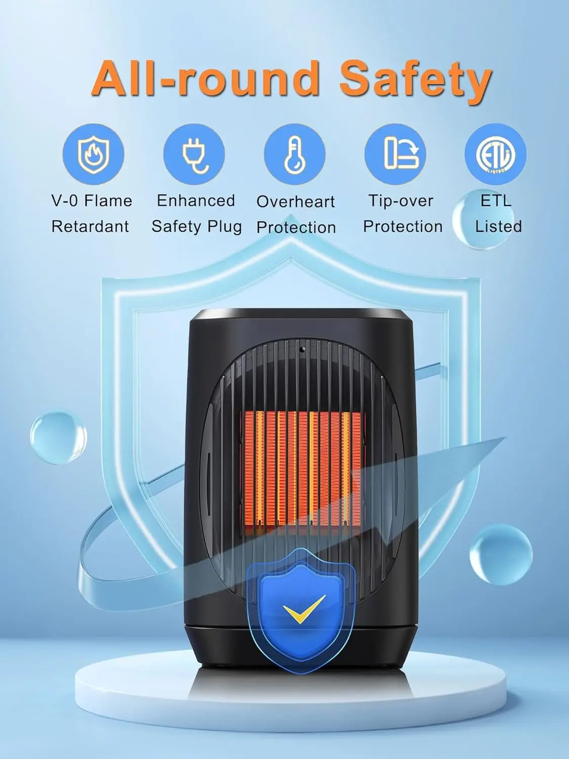 Tragbare elektrische Heizung 1500 W, 3 Modi, Fernbedienung, leise und sicher für Schlafzimmer oder Büro