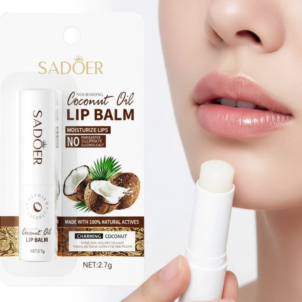 Bálsamo labial de coco SADOER, 1/2/3 unidades, nutritivo e hidratante de larga duración para hombres y mujeres, bálsamo labial para el cuidado diario