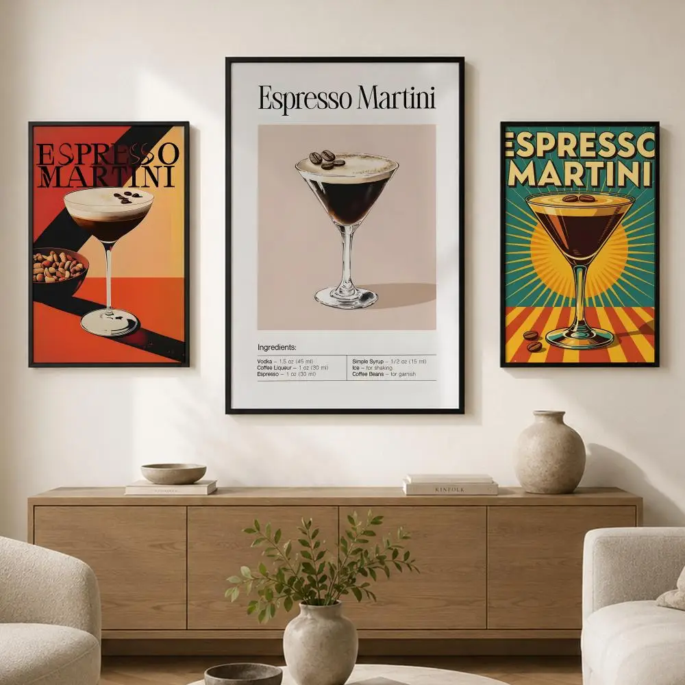 Espresso Martini Poster Waterproof PP Paper Self-Adhesive High-Definition Decorative Art Suitable for Living Bedrooms Gifting
