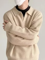 New Knitted Sweater Men Old Money Oversize Casual Pullovers for Man Autumn Winter Khaki Polo Tops Male Streetwear Korean