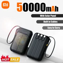 Xiaomi 50000mAh Solar Power Bank Built Cables Solar Charger 2 USB Ports External Charger Powerbank with LED Light