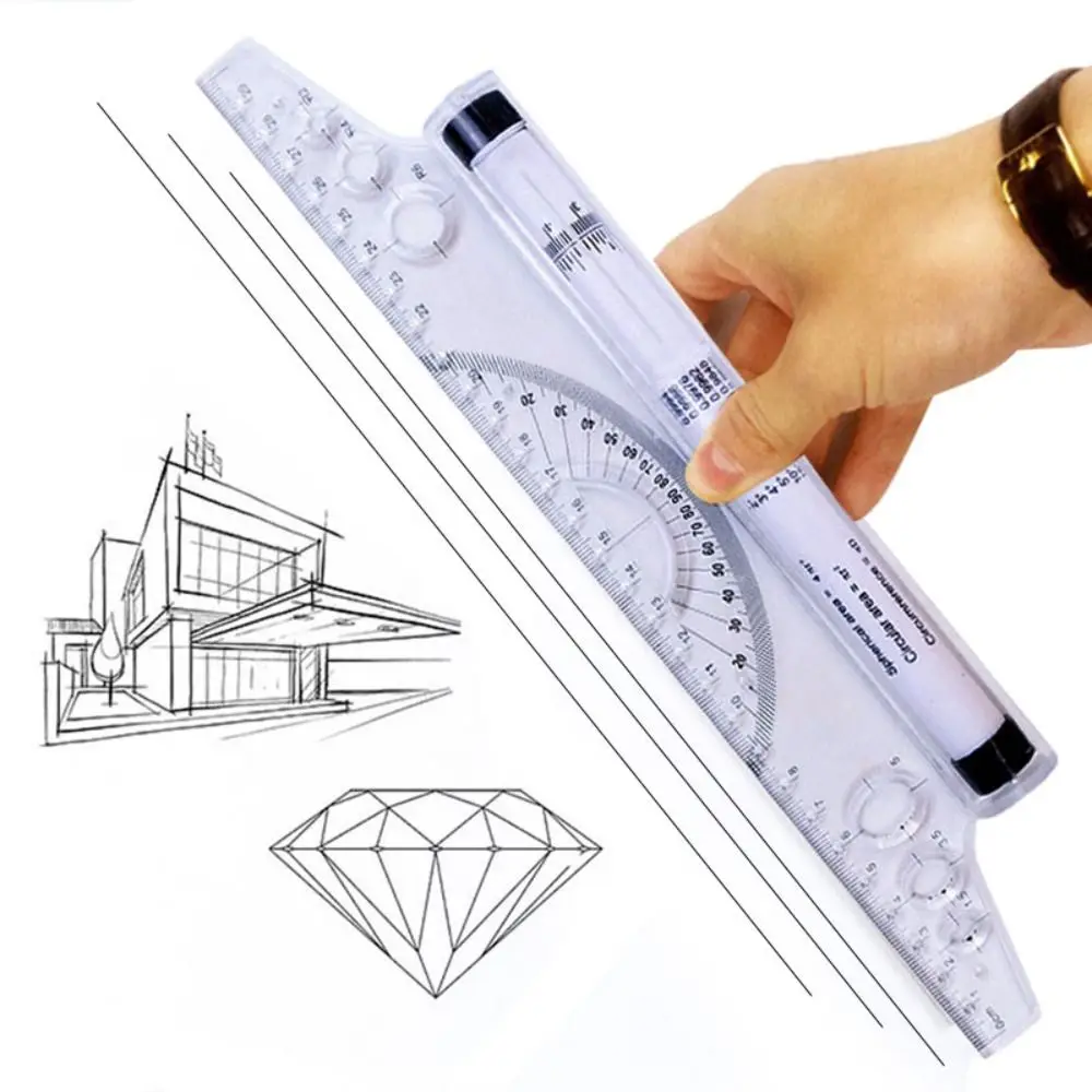 Régua paralela plástica multi função do rolo, transparente, desenho da matemática, escala dos artigos de papelaria, arquitectónico, 15 cm, 30cm