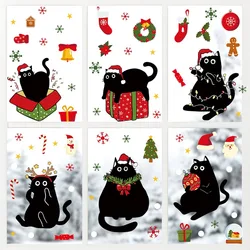 6PCS/a set of Christmas wall stickers, cute animal Christmas cat window decoration window stickers, cartoon cat window stickers