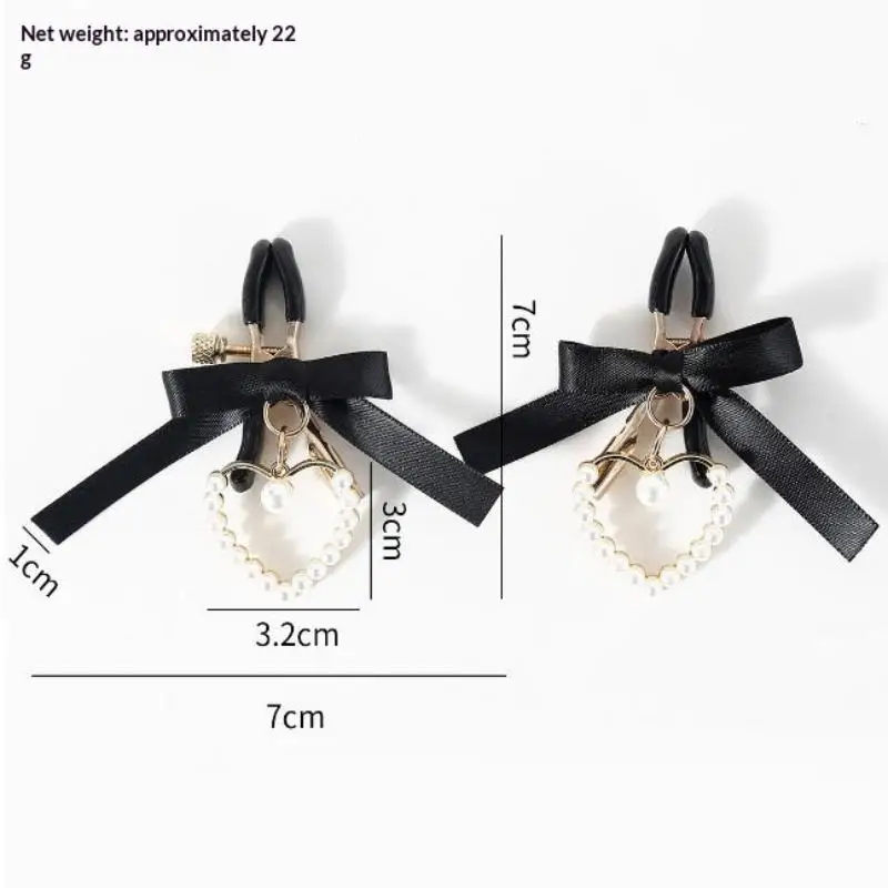 1PC Adjustable Nipple Clamps With Soft Non Slip Tips Black Bow And Pearl Heart Pendant Perfect For Intimate Couple Bedroom Play view 5