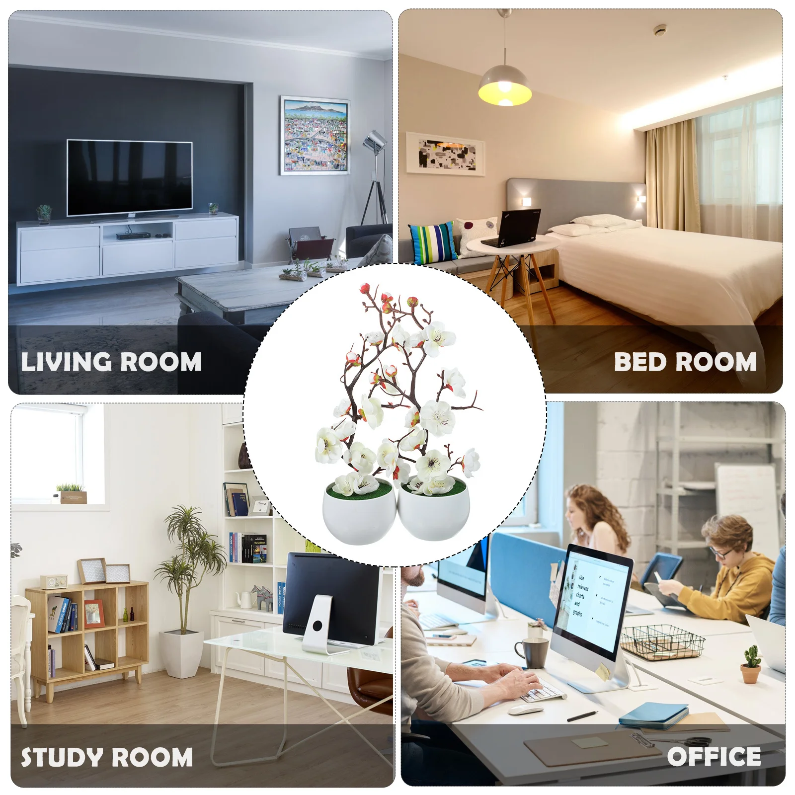 

2 pcs Realistic Potted Plum Blossom Artificial Flower Bonsai Desktop Decor Simulation Plant For Home Office Tabletop Gift