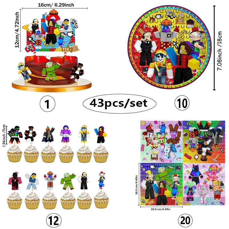 Roblox-Explosionen Einweg-Becher, Teller, Strohhalme, Servietten, Cupcake-Ballons, Cartoon-Geburtstagsparty-Dekorationen für drinnen und draußen – Detail 9