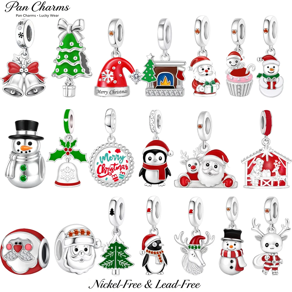 Pan Charms Christmas Red Deer Bell Reindeer Pendant Charm Beads Fit Original Bracelet Jewelry DIY Holiday Gift for Her Women