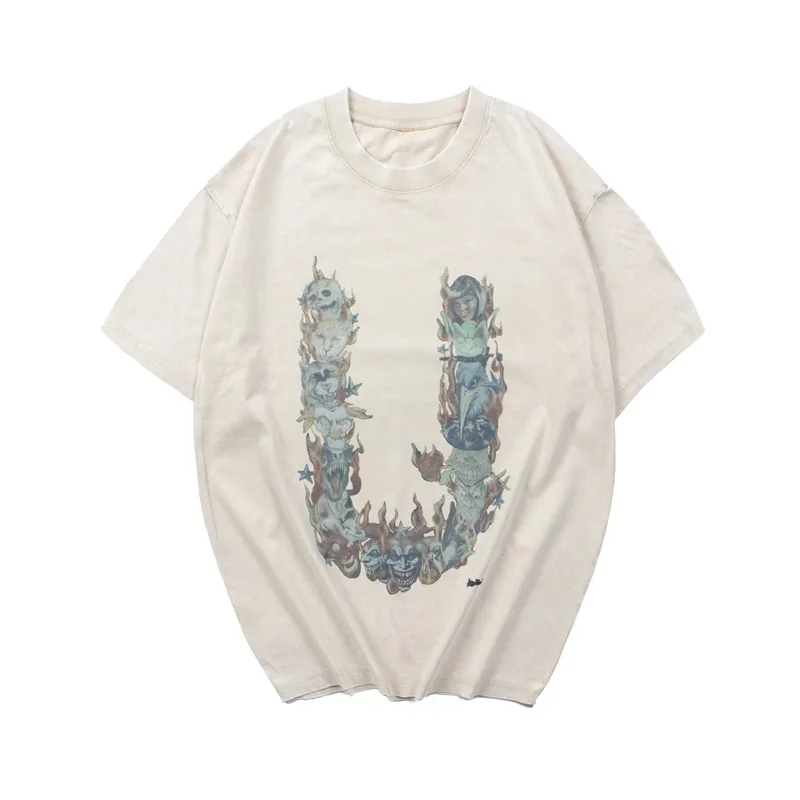 

Summer Streetwear Y2k T.S Peripheral Letter Monster Cotton Graphic Tshirt Round Neck Men Tee Cactus Jack Devil Printed T Shirts