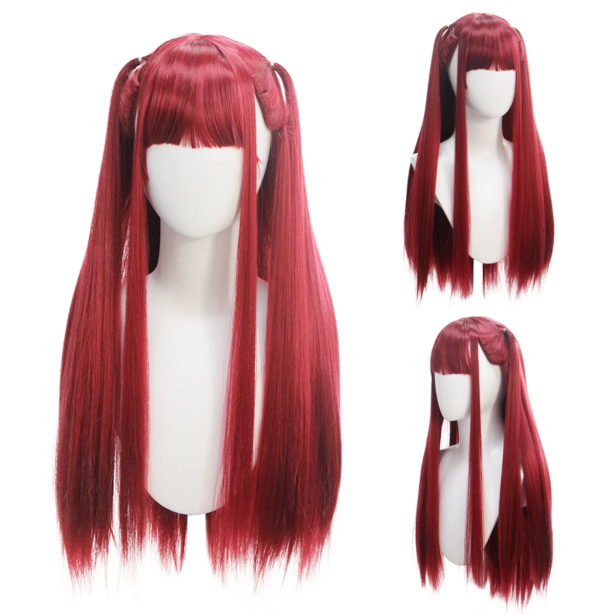 

Blood Red Straight Bangs Braid Long Straight Hair Synthetic Wig Anime Devil COS Wig Synthetic Party Party Wig