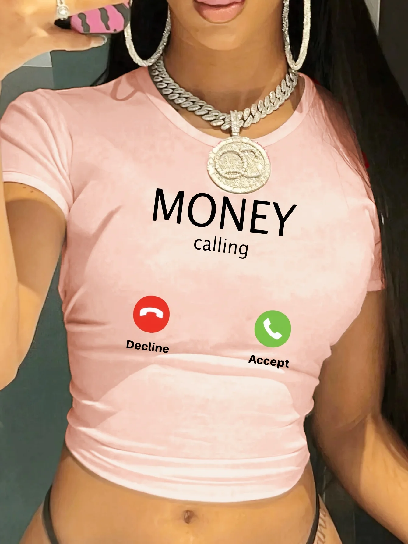

Cropped Women'S "MONEY Calling" Graphic T-Shirt Casual Short-Sleeve Crop Top Crew Neck Summer Tee Casual T-shirt 90s