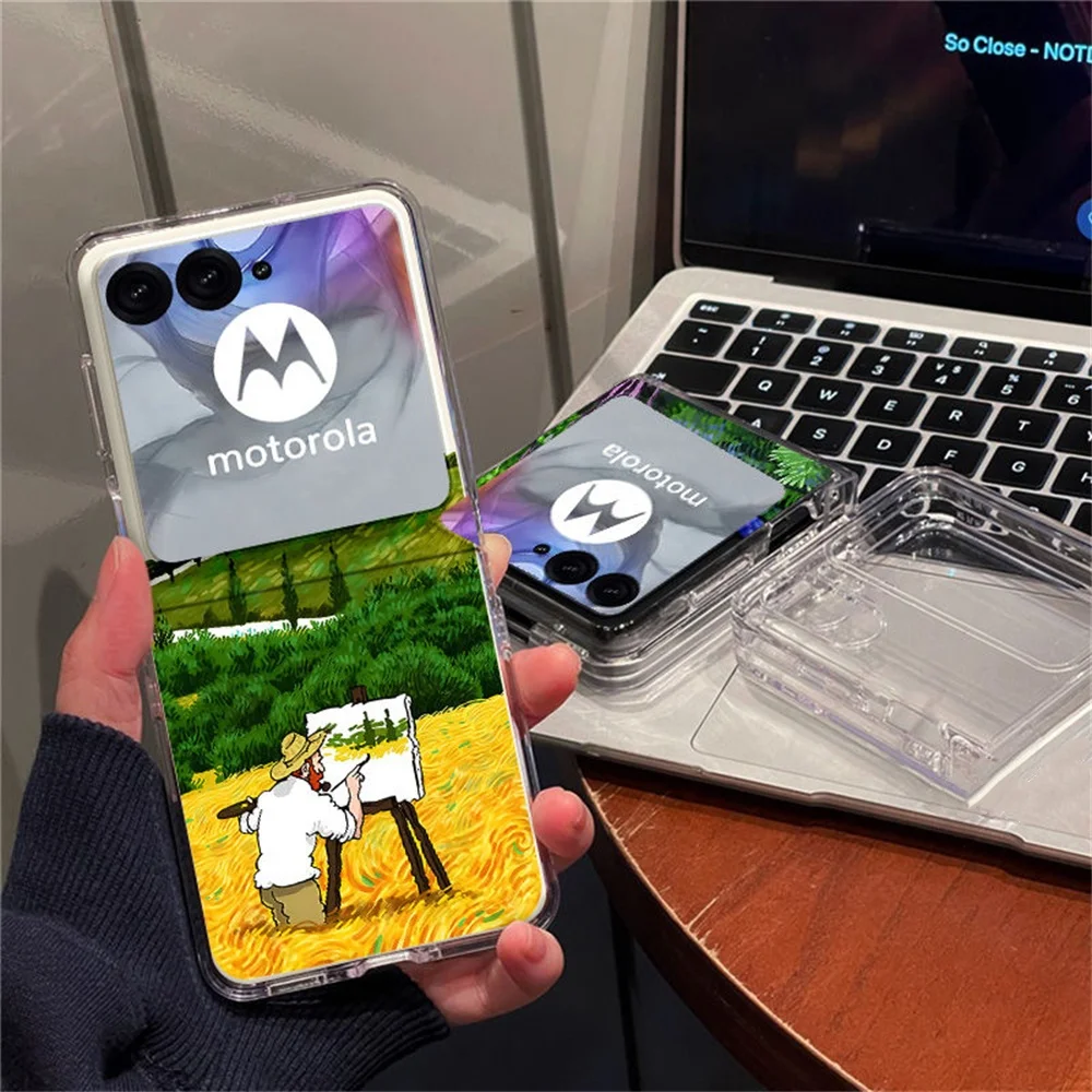 لموتورولا رازر 50 الترا 40 60 رازر بلس 2023 2024 2025 لوحة زيتية تجريدية نمط فني شفاف جراب هاتف صلب قابل للطي #4