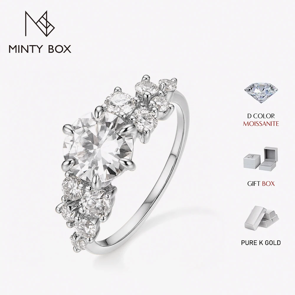 MINTYBOX Sparkling Cluster Moissanite Rings for Women Solid 10k 14k 18k Gold Bridal Engagement Wedding Band Jewelry High Quality
