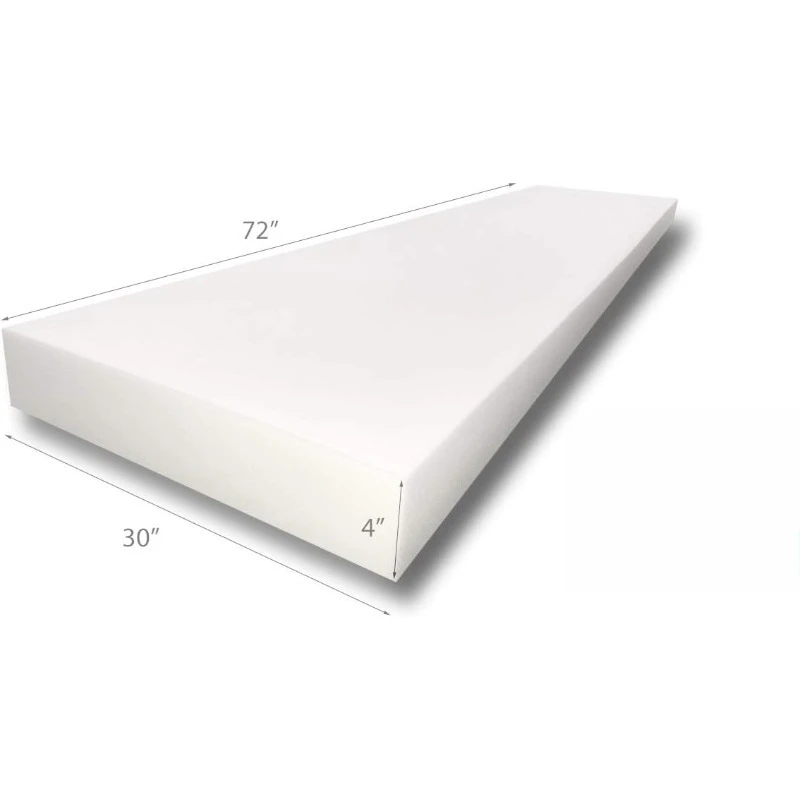 Hoja de espuma para tapicería de alta densidad de 4" de grosor x 30" de ancho x 72" de largo, 4x30x72, blanco