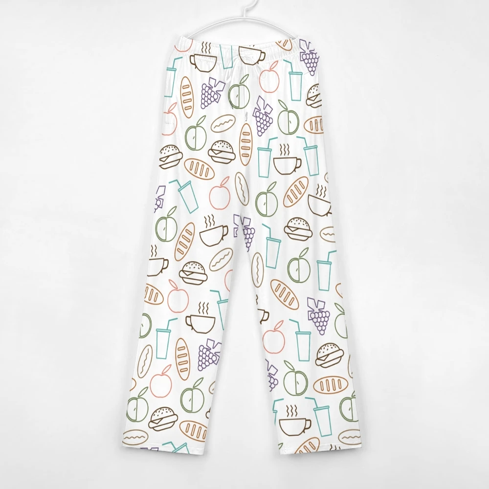 Pantalones de pijama con patrón de desayuno para hombre y mujer, ropa de dormir supersuave, Unisex, con bolsillos y cordón