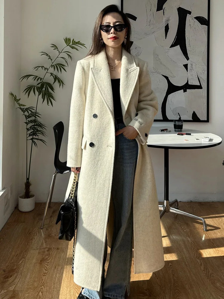 High-end Gray Women Thick Double-sided Wool Cashmere Coat Long New