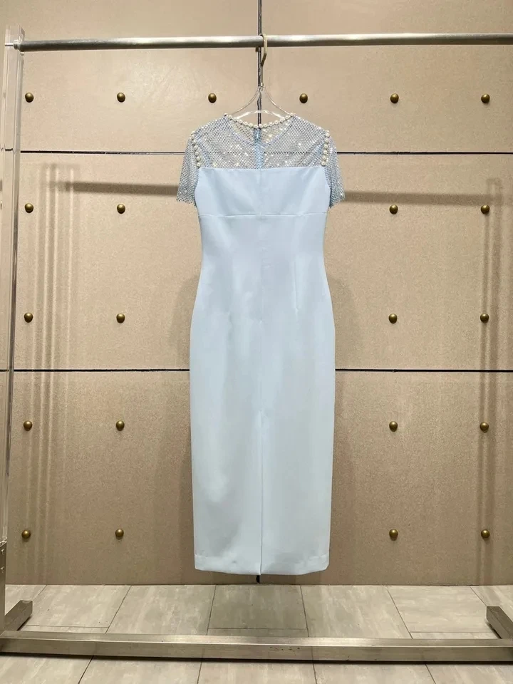 2024SS Summer Sexy New Women Diamonds Fashion Luxury Short Sleeve Dress for Ladies 2 Color