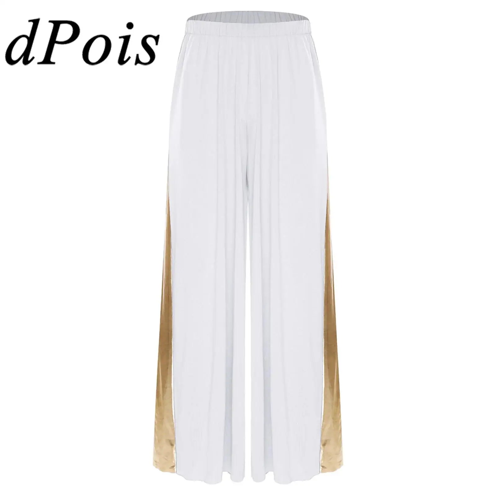 

Mens Metallic Shiny Praise Dance Pants Loose Trousers Worship Liturgical Lyrical Dance Costume Elastic Waistband Wide Leg Pants