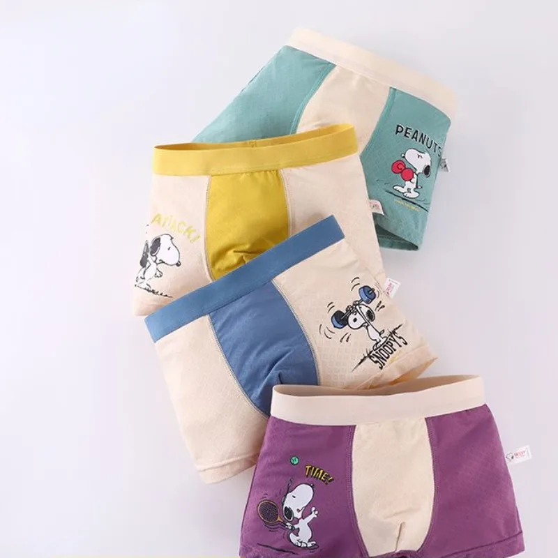 Snoopy Cartoon Animation Summer Thin Underwear Pure Cotton Boxer-angle Breathable Ice Silk Shorts for Medium and Large Children