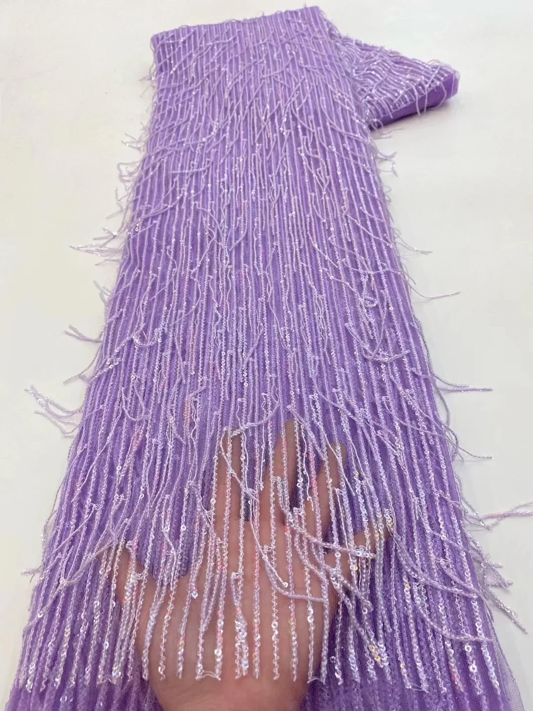 Latest 3D Tassel Sequined Lace African Lace Fabric 2024 High Quality Net Nigerian Lace Fabrics for Women Party Dresses NXZ5754