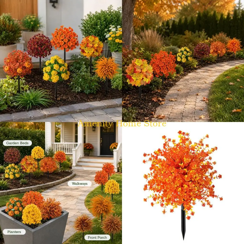 F26C Faux Flower Yard Stake for Outdoor Lawn Edges and Pot Displays, Artificial Accent with Ground Insert for Yard Use