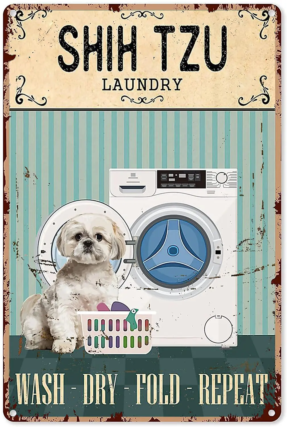 

Shih Tzu Laundry Vintage metal Hanging Plaque Funny Washing Machine Wall Decor For Laundry Room Home Bar Club Cafe Wall Decorati