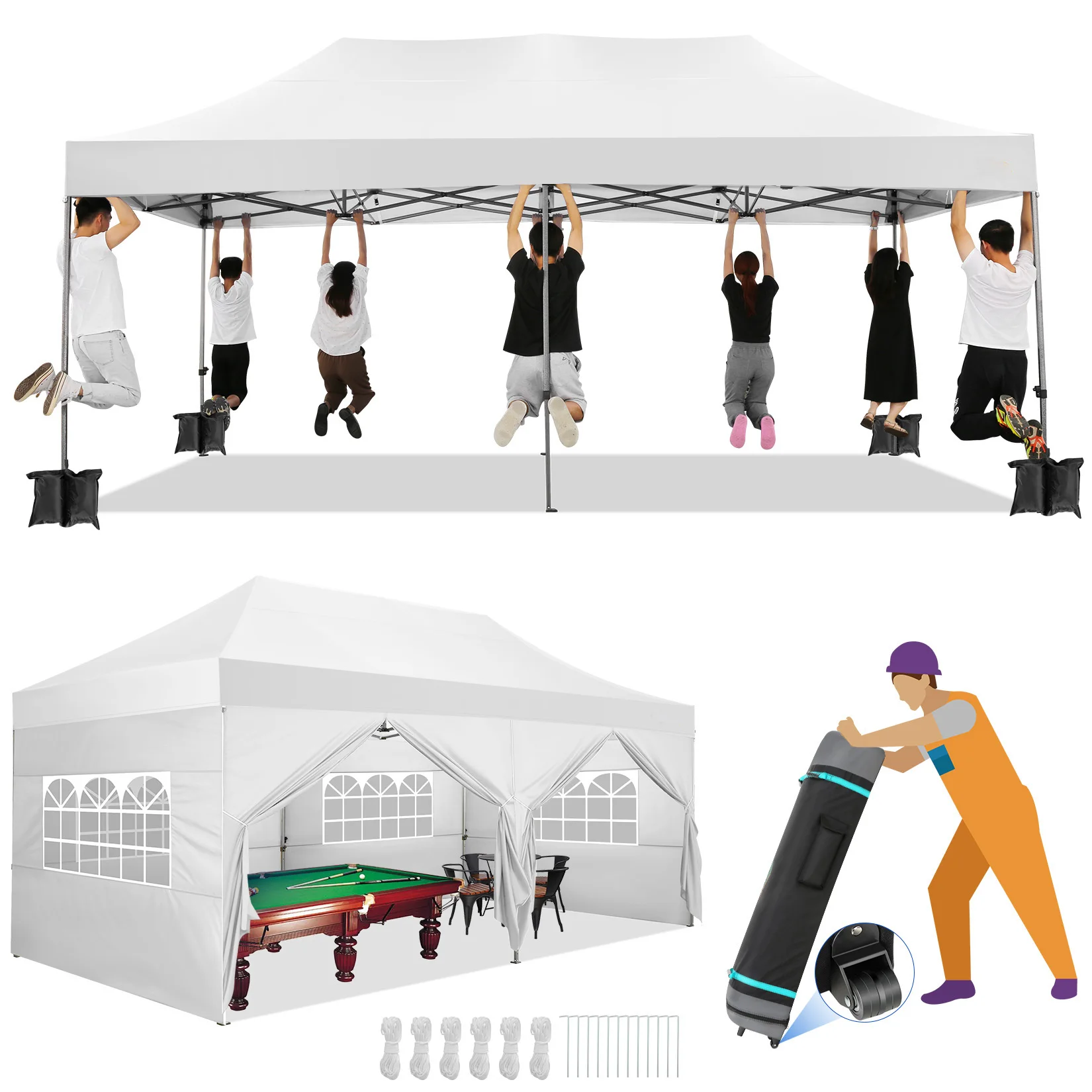 10x20 Heavy Duty Pop up Canopy Tent with 6 sidewalls Easy Up Commercial Outdoor Wedding Party Tents for Parties All Season Tent