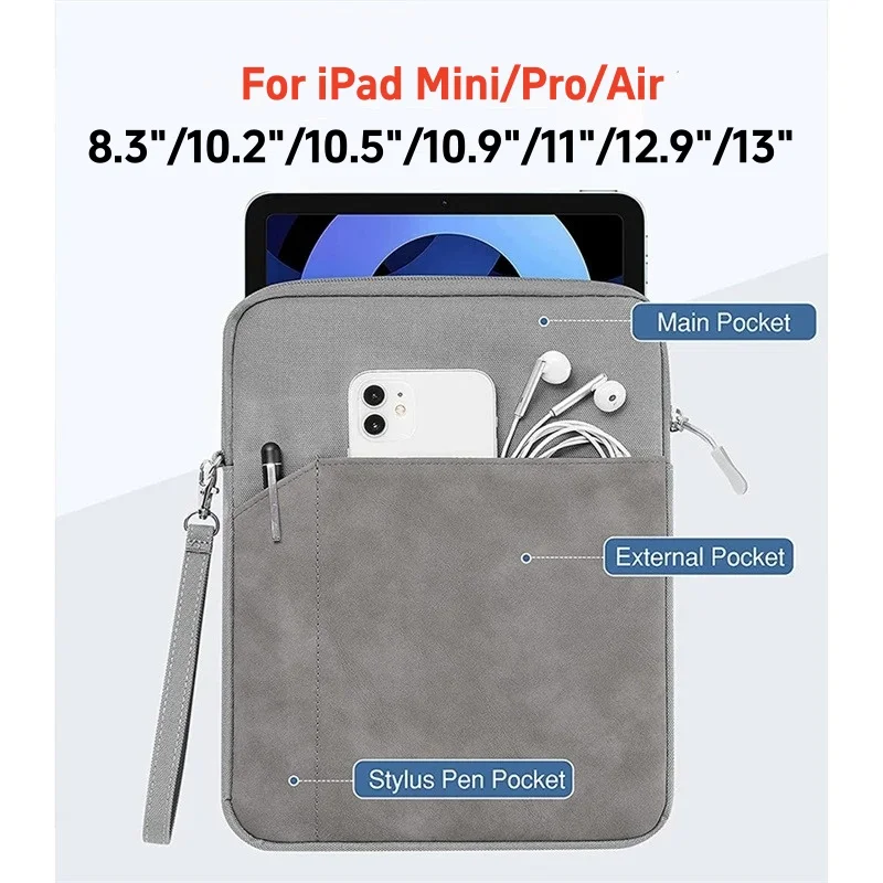 For iPad Air 13 11inch M4 2026 A19 12th Tablet Bag Shockproof Zipper Pockets A16 M3 M2 Pro 11 10th 10.9 Air 5 4 3 6 9 8 7 10.2