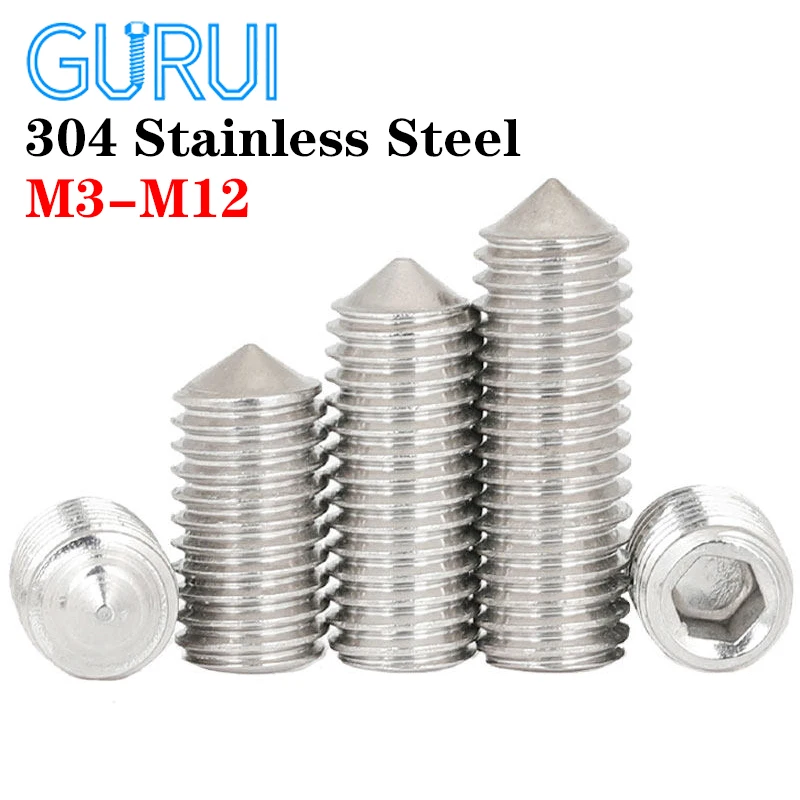 

M3 M4 M5 M6 M8 M10 M12 304 DIN914 Stainless Steel Hex Hexagon Socket Set Screw Cone Point Grub Screw