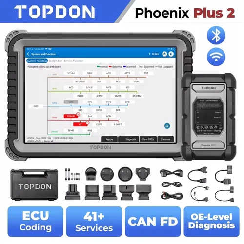 TOPDON 자동차 진단 도구 전문 스캐너, 자동차 자동 스캔, ECU 온라인 코딩, OBD2 스캐너, 코드 리더, 피닉스 플러스 2