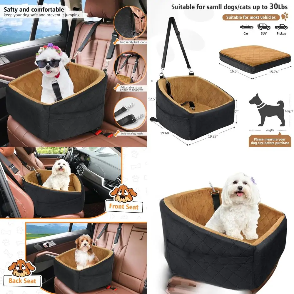 

Портативное моющееся сиденье-бустер для собак от маленьких и средних собак до 30 фунтов с местом для хранения и ремнем безопасности (черный/коричневый)