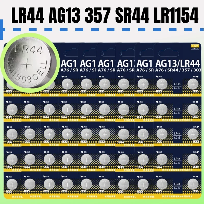 100/200PCS LR44 AG13 Button Cell Battery 1.5V 357 SR44 LR1154 Button Coin RW82 SR1154 SP76 Batteries for Watch Toys Remote