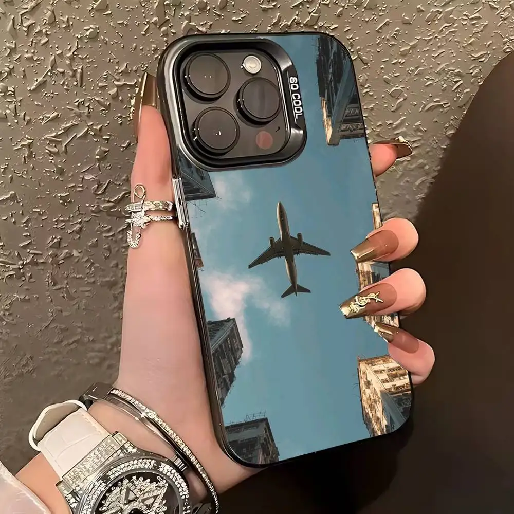 حافظة هاتف على شكل طائرة لهاتف آيفون 17,16,15,14,13,12,11 Plus,Pro Max,XS,حافظة هاتف فضية ملونة