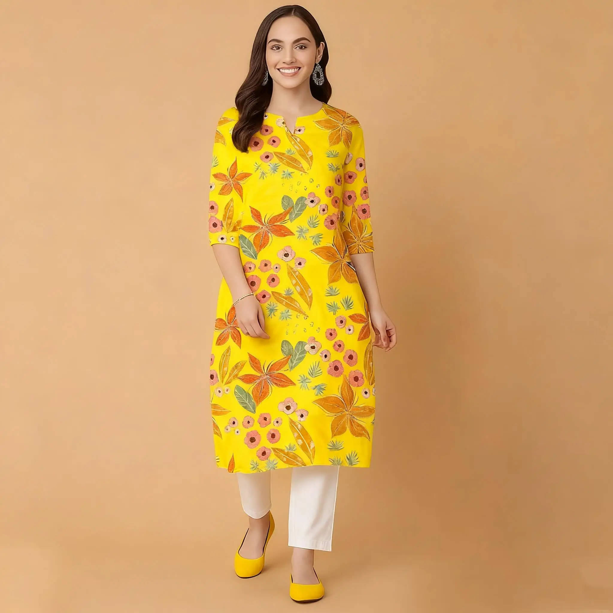 مسلم كورت المرأة فساتين راقية غير رسمية بأكمام طويلة أنبوب مستقيم عادية الزهور العرقية النمط الوطني Musluman Bayan Elbise #4