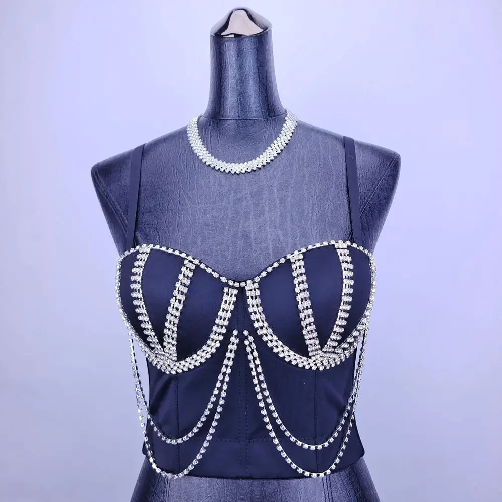 Sequines Beading Corset Fish Scale Camisoles Bustiers Bra Sexy Party Club Streetwear Lingerie Look Stage Costumes