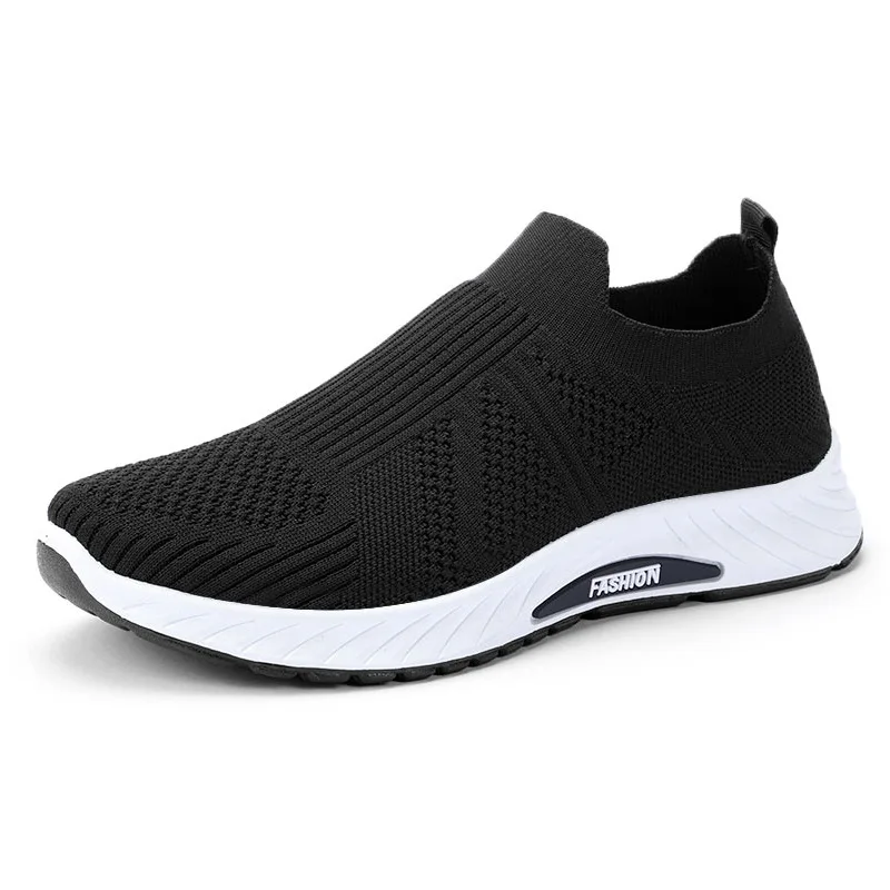 Men Breathable Knit Slip On Shoes Lightweight Cushioned Sole Round Toe Outdoor Elderly Walking Sneakers view 6