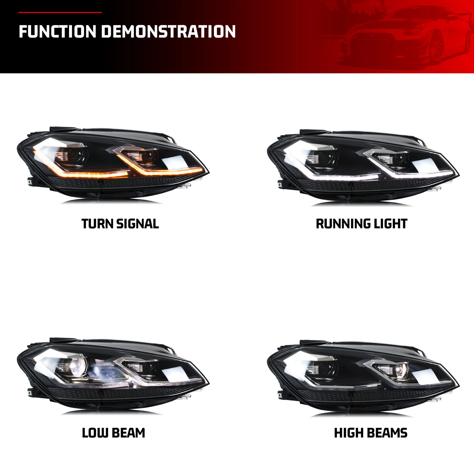 المصابيح الأمامية LED لسيارة Volkswagen VW Golf MK7.5 TSI TDI البديل الهالوجين 2017-2020 [غير مناسبة GTI/GTD/Rline/MK7] مجموعة المصابيح الأمامية