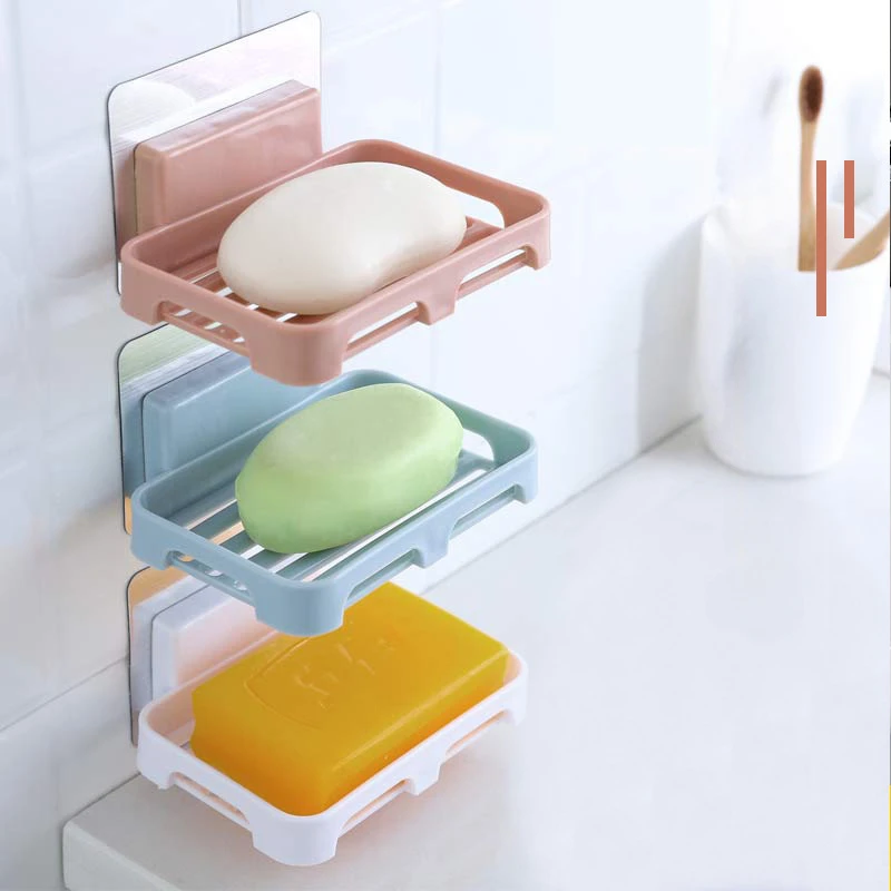 Soap Rack No Drilling Wall Mounted Double Layer Soap Holder Soap Sponge Dish Bathroom Accessories Soap Dishes Self Adhesive