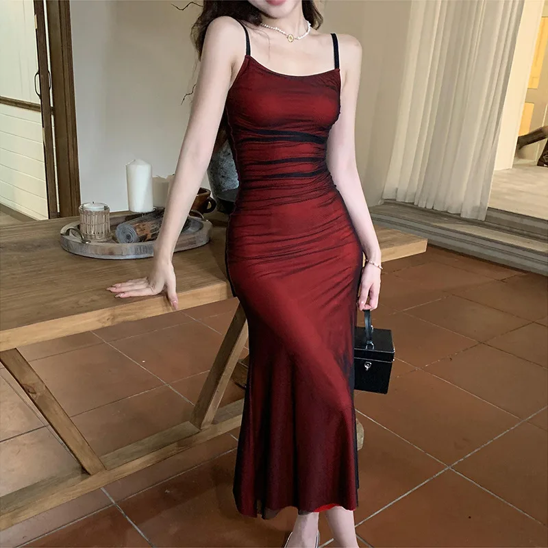 Elegant Women's Camisole Dresses New Spring Autumn Sexy Evening Dress Long Dress For Women Robe Vestifo Festa 프롬드레스 Party Frock