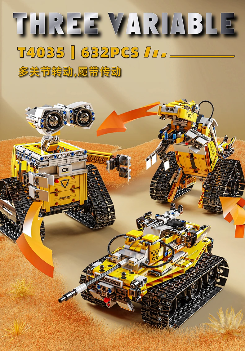 อะนิเมะหุ่นยนต์บล็อกอาคาร RC ไฟฟ้า 3-in-1 ไดโนเสาร์และถัง SearchRobot DIY อัพเกรดของเล่นสําหรับชาย